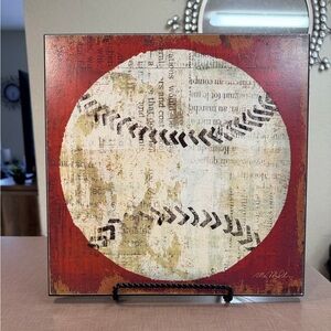 Baseball Art Decor with Red and Cream Colors